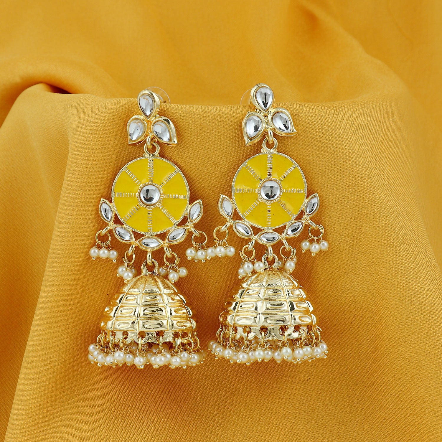 Sukkhi Sparkling Pearl Gold Plated Kundan Meenakari Earring for Women