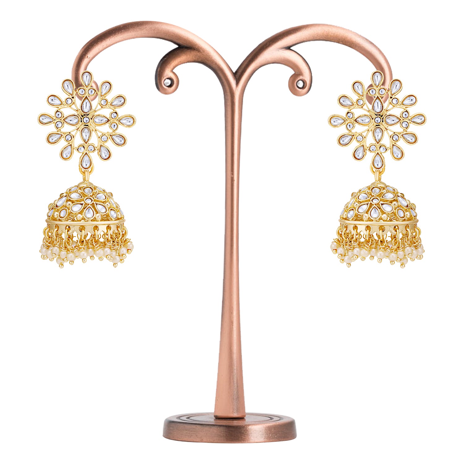 Sukkhi Eye-Catching Pearl Gold Plated Kundan Jhumki Earring for Women