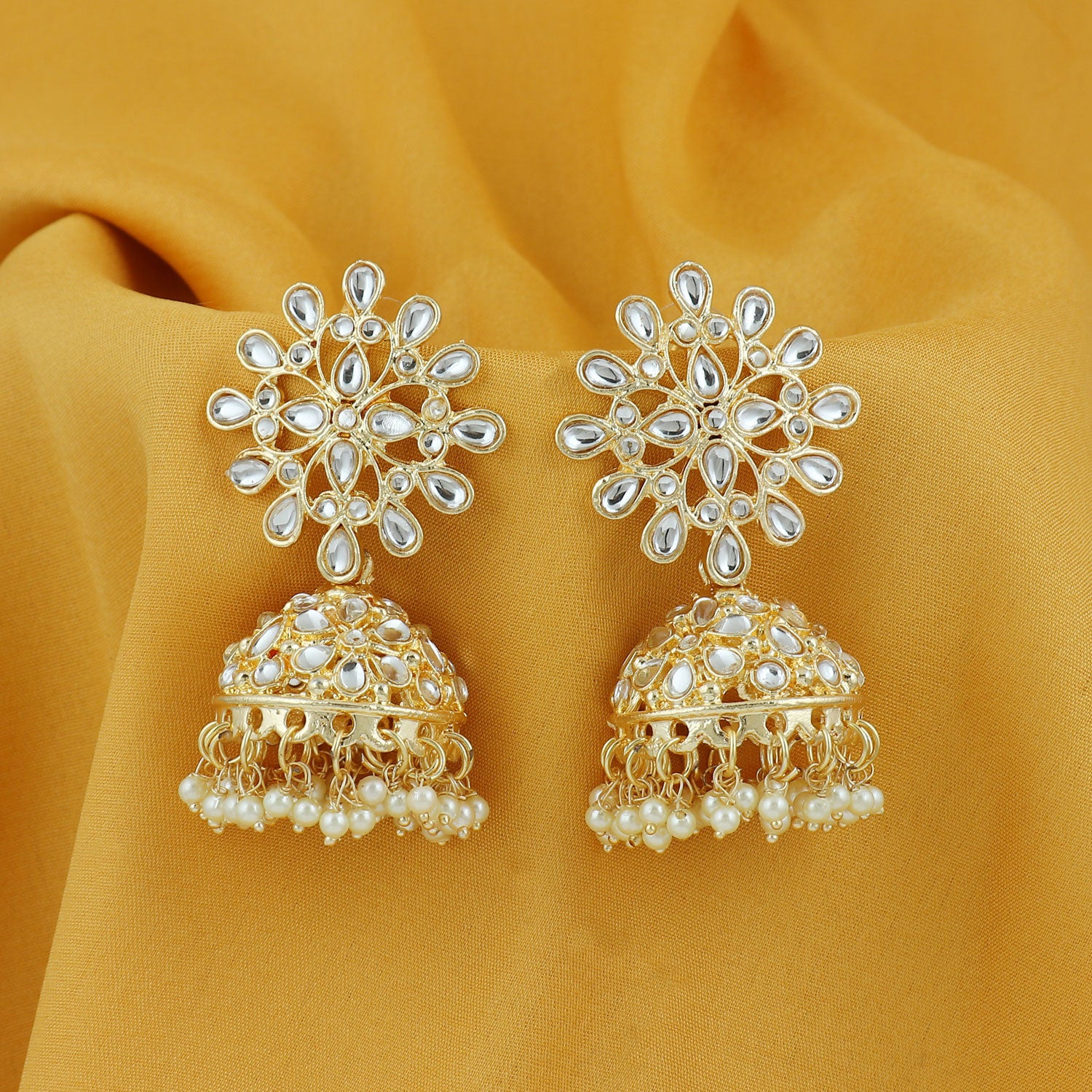 Sukkhi Eye-Catching Pearl Gold Plated Kundan Jhumki Earring for Women