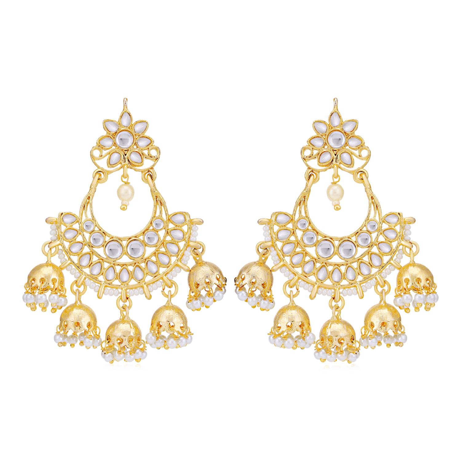 Sukkhi Stunning Gold Plated Kundan & Pearl Chandelier Earring for Women