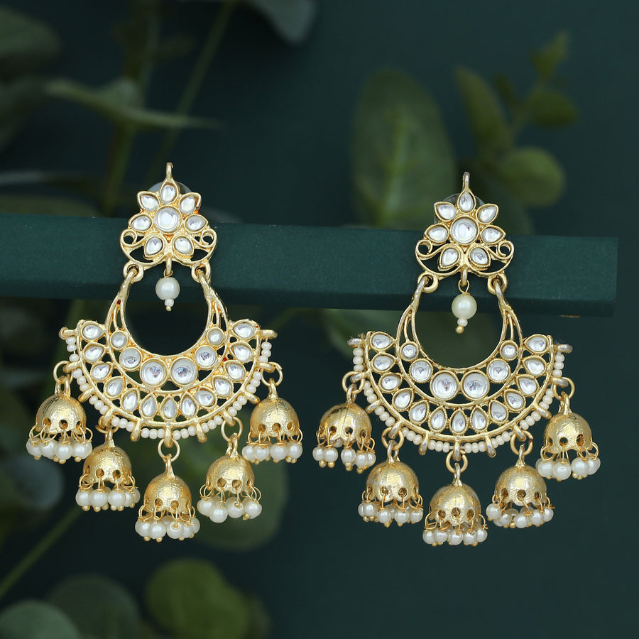 Sukkhi Stunning Gold Plated Kundan & Pearl Chandelier Earring for Women