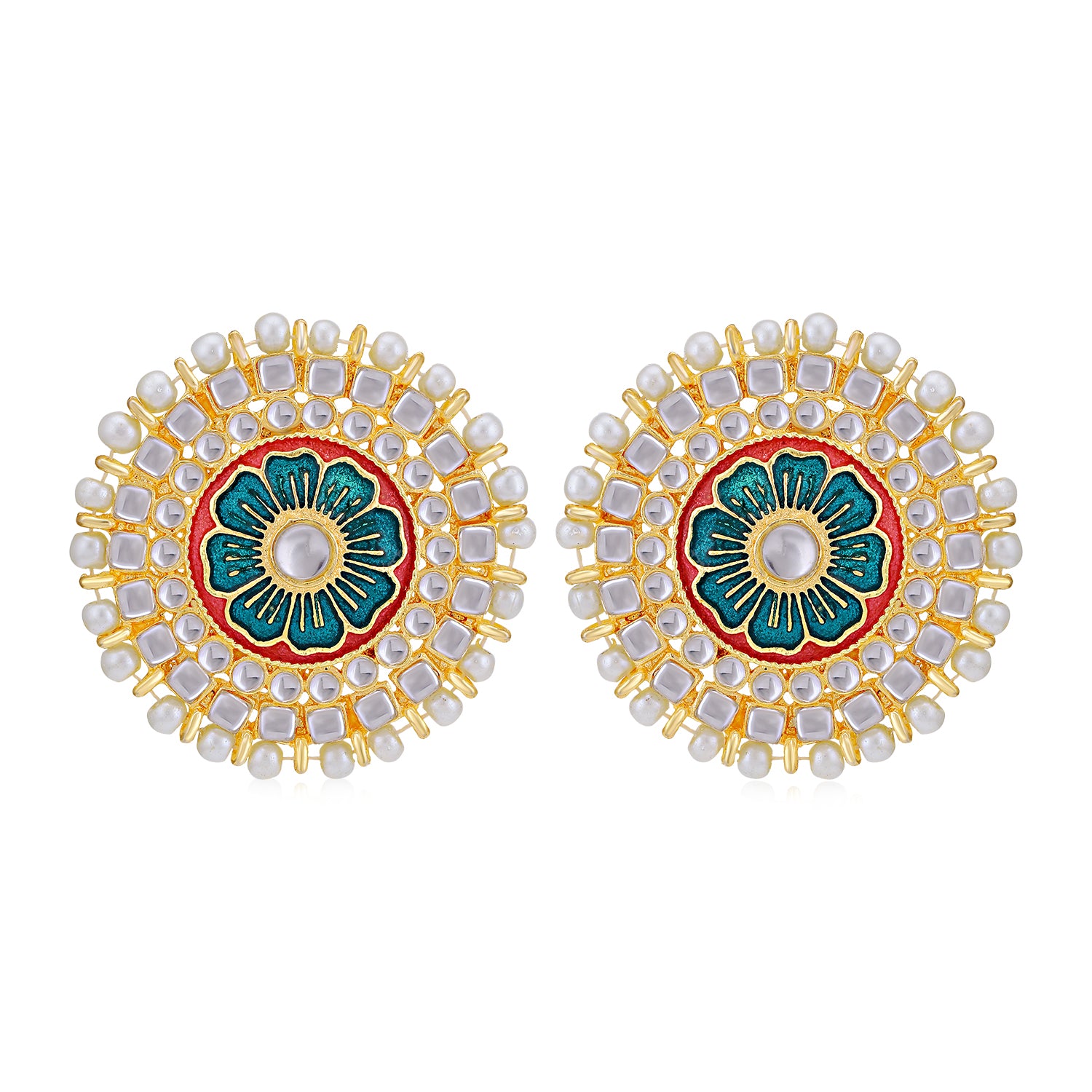 Sukkhi Fabulous Pearl Gold Plated Kundan Meenakari Stud Earring for Women