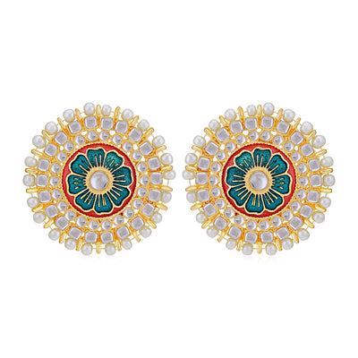 Sukkhi Fabulous Pearl Gold Plated Kundan Meenakari Stud Earring for Women