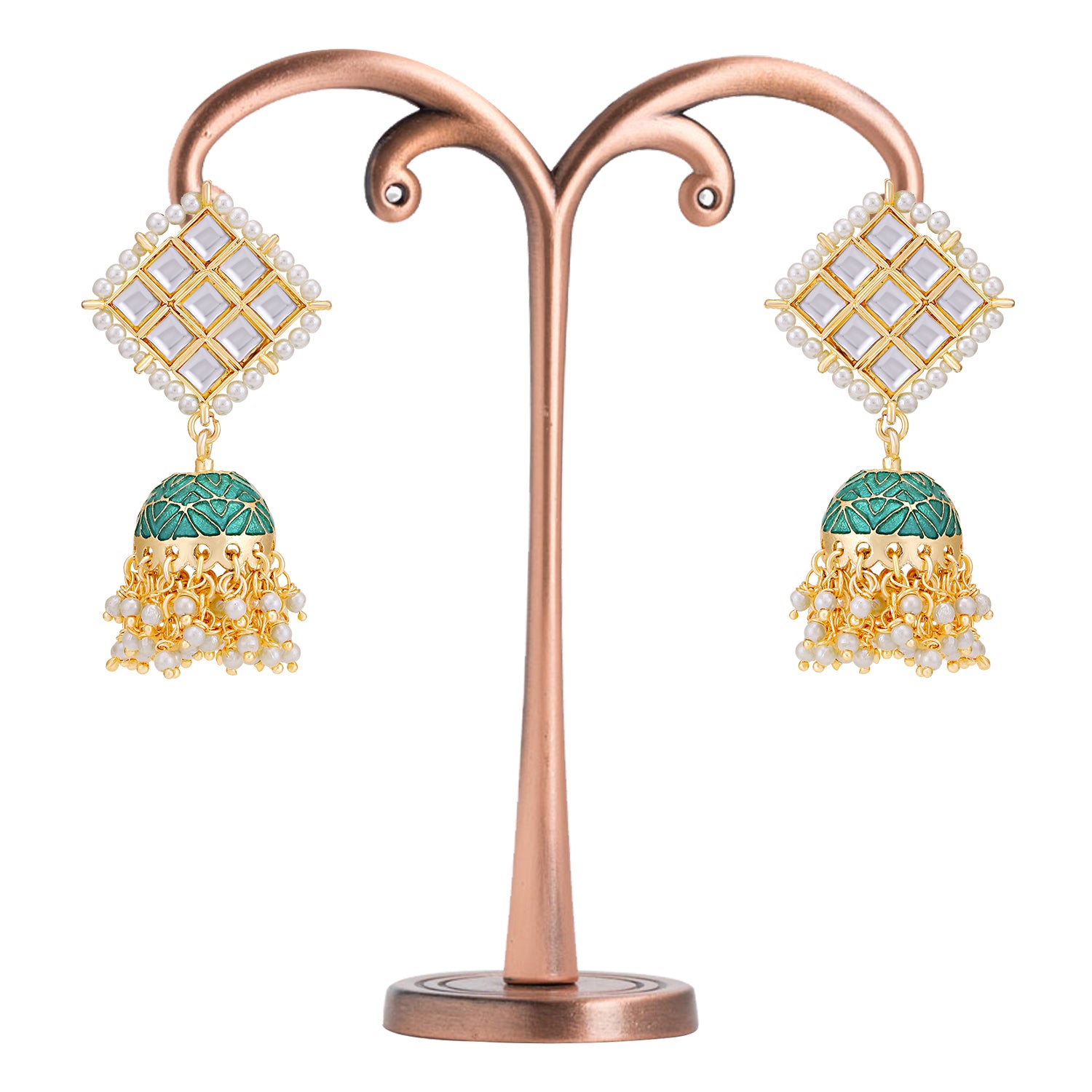 Sukkhi Designer Gold Plated Kundan & Pearl Meenakari Jhumki Earring for Women