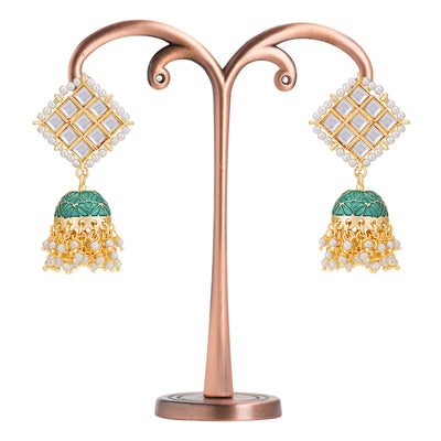 Sukkhi Designer Gold Plated Kundan & Pearl Meenakari Jhumki Earring for Women
