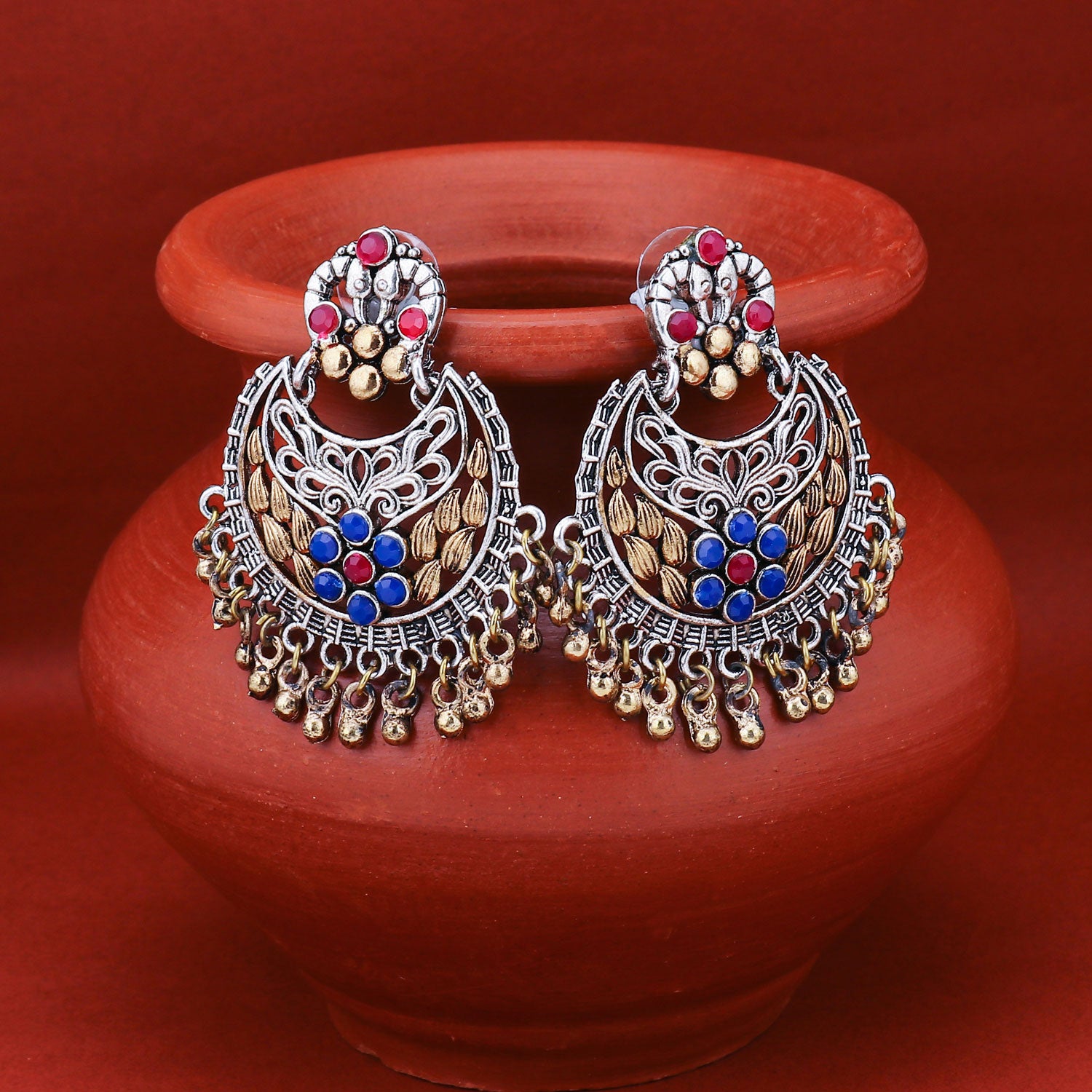 Sukkhi Glamorous Oxidised Peacock Chandbali Earring for Women