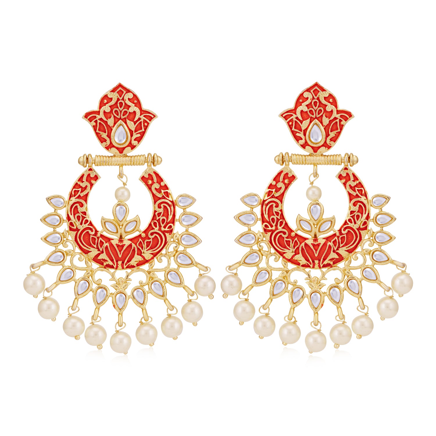 Sukkhi Modish Gold Plated Kundan & Pearl Mint Collection Chandbali Earring for Women