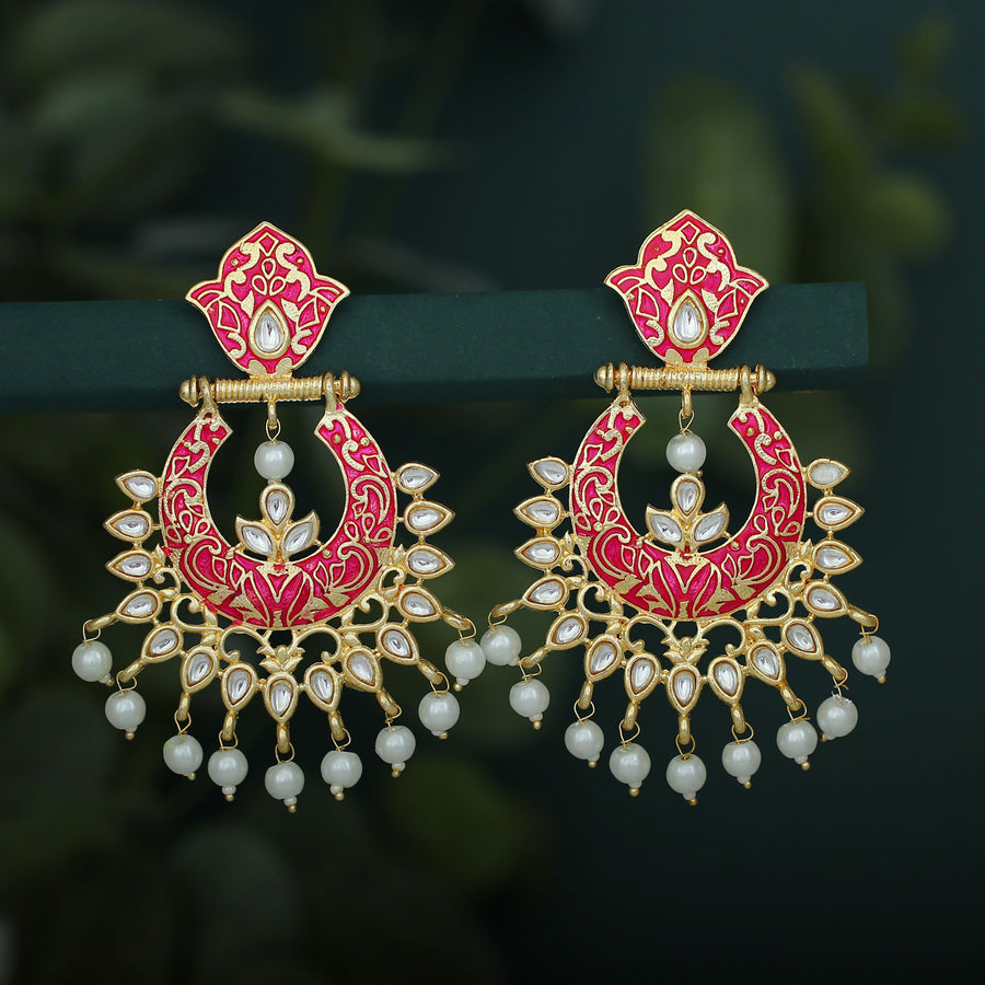 Sukkhi Modish Gold Plated Kundan & Pearl Mint Collection Chandbali Earring for Women