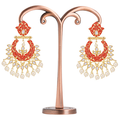 Sukkhi Modish Gold Plated Kundan & Pearl Mint Collection Chandbali Earring for Women
