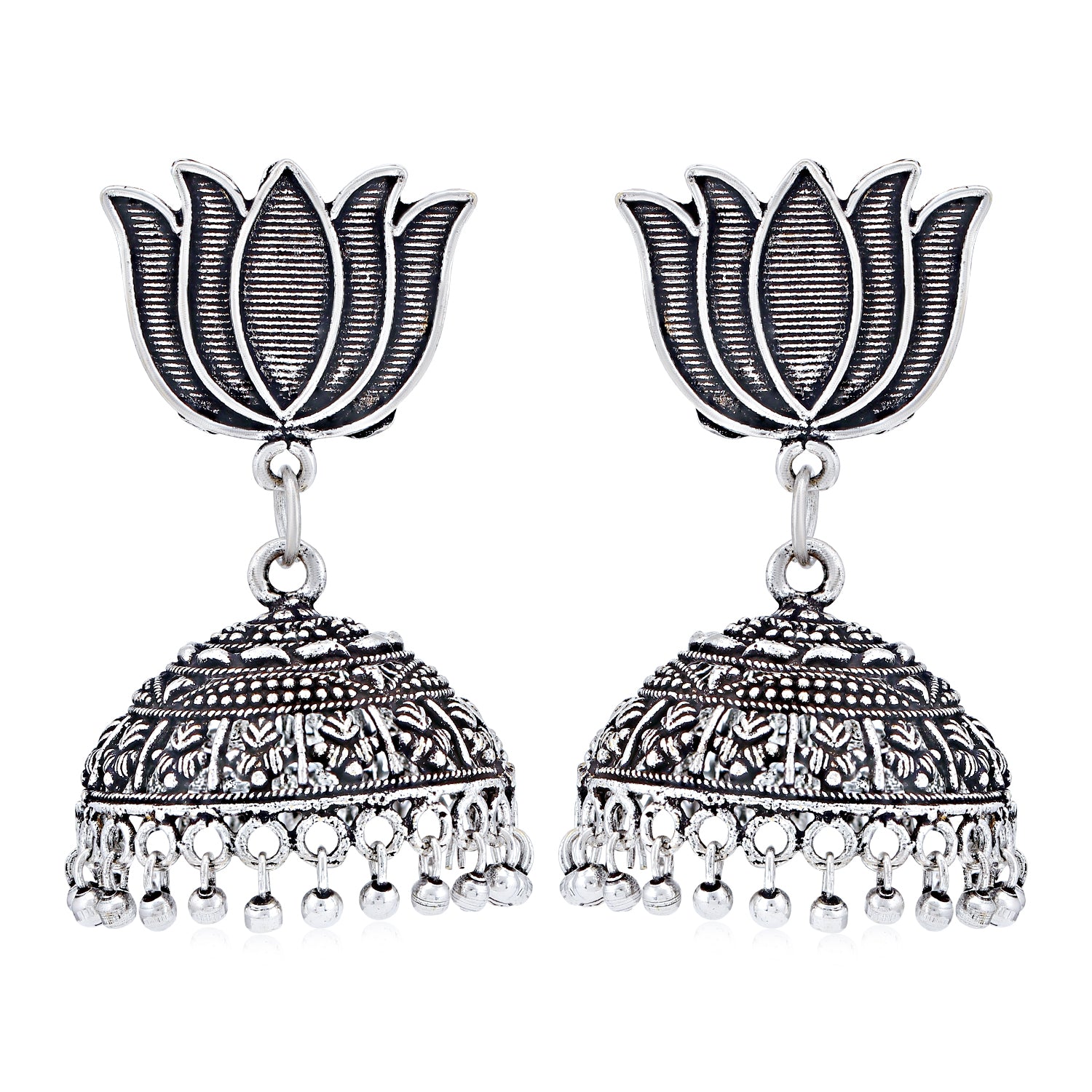 Sukkhi Pleasing Oxidised Lotus Jhumki Earring for Women