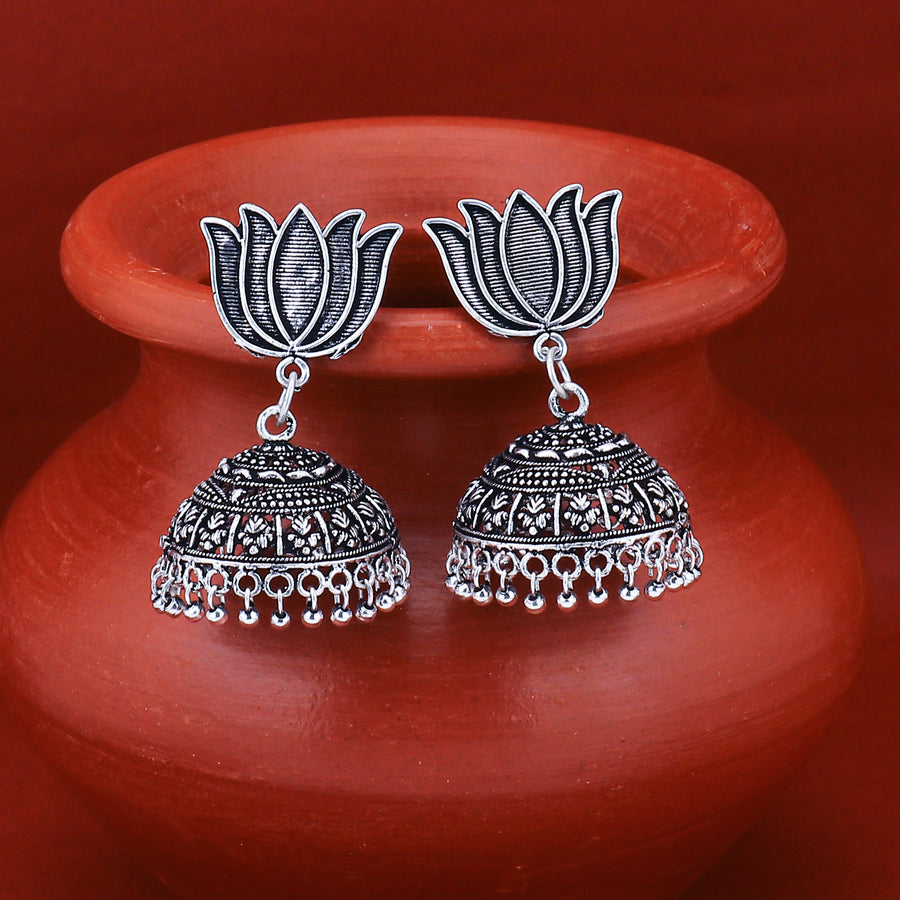 Sukkhi Pleasing Oxidised Lotus Jhumki Earring for Women