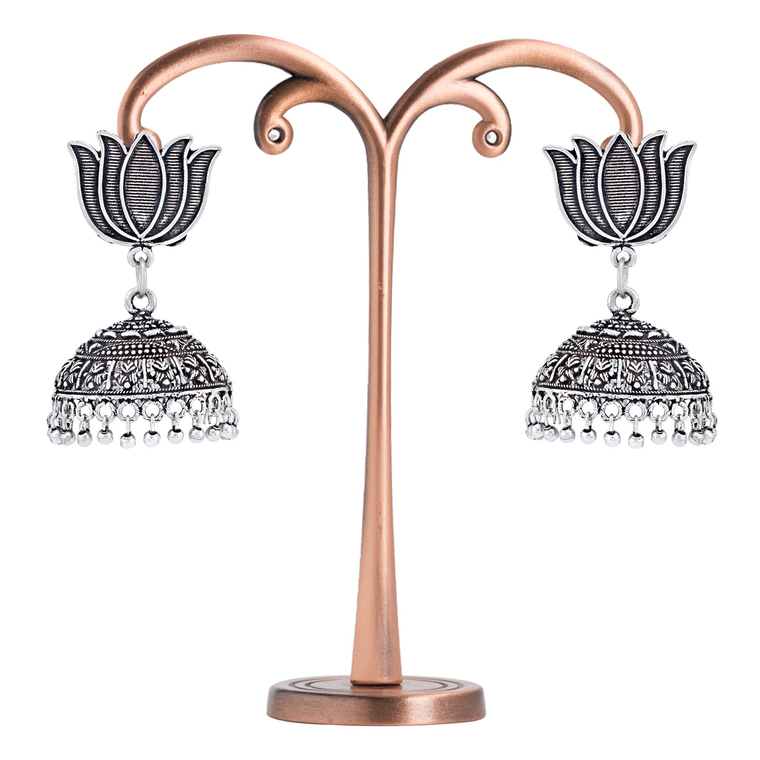 Sukkhi Pleasing Oxidised Lotus Jhumki Earring for Women