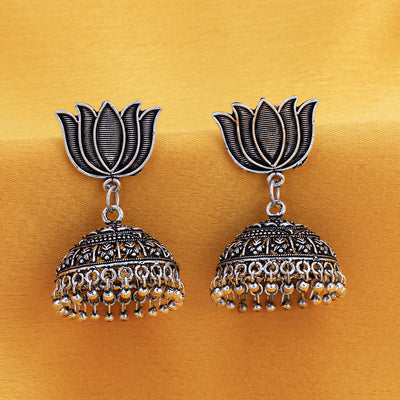 Sukkhi Pleasing Oxidised Lotus Jhumki Earring for Women
