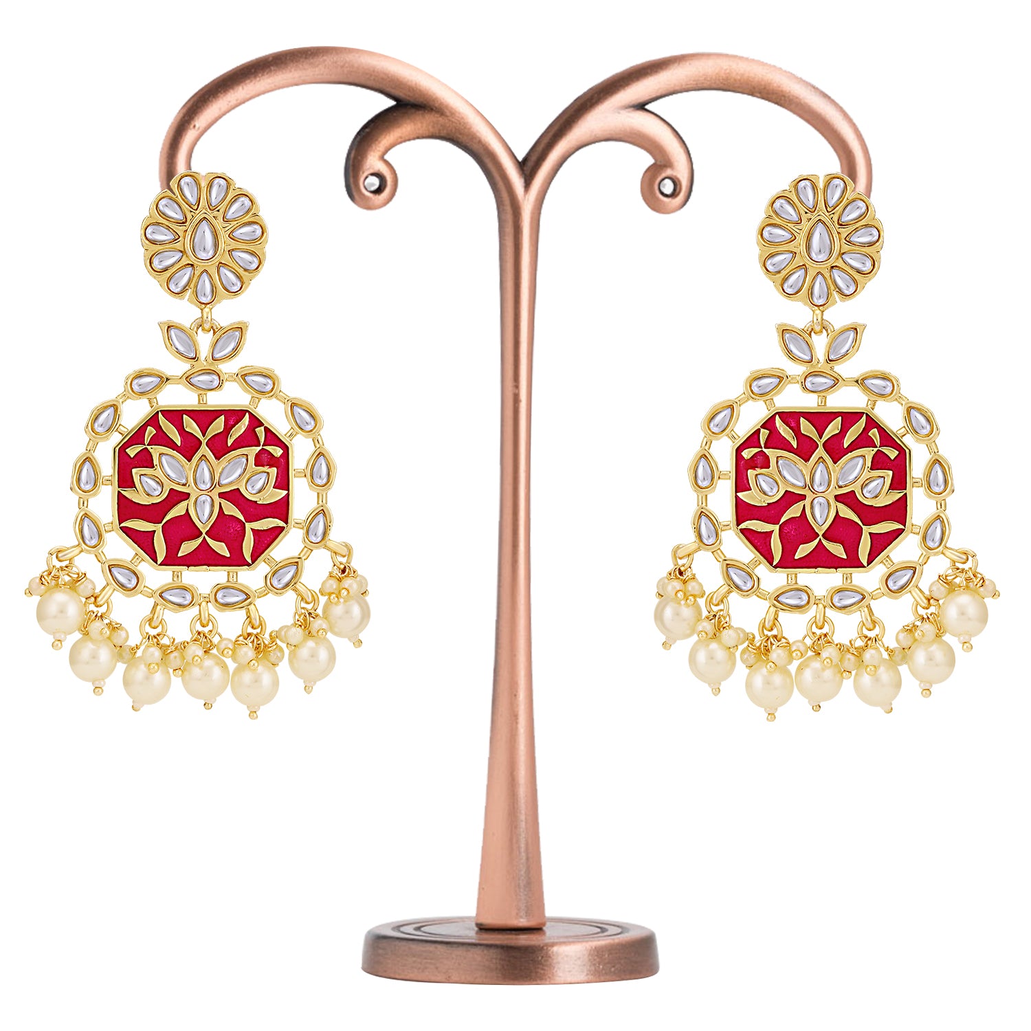Sukkhi Dazzling Pearl Gold Plated Kundan Meenakari Chandelier Earring for Women