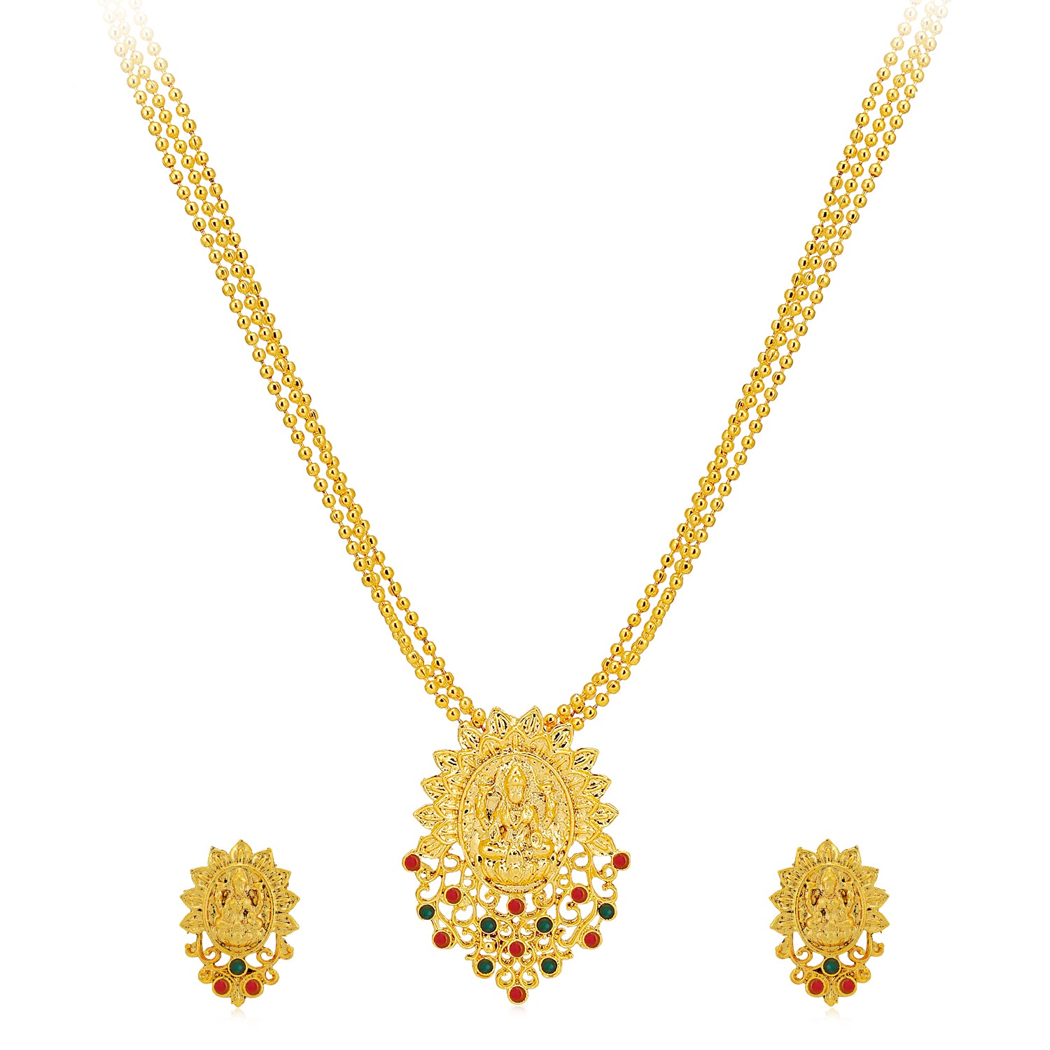 Sukkhi Classic Gold Plated Goddess Laxmi Multi-String Necklace Set for Women