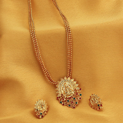 Sukkhi Classic Gold Plated Goddess Laxmi Multi-String Necklace Set for Women
