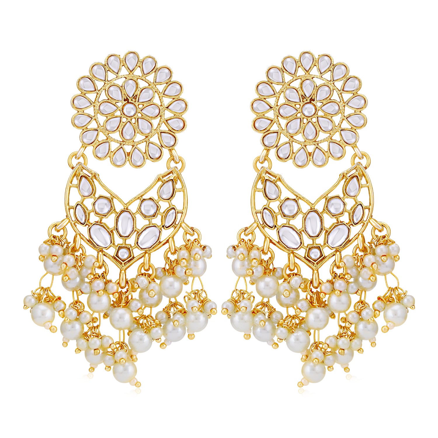 Sukkhi Luxurious Gold Plated Kundan & Pearl Chandelier Earring for Women