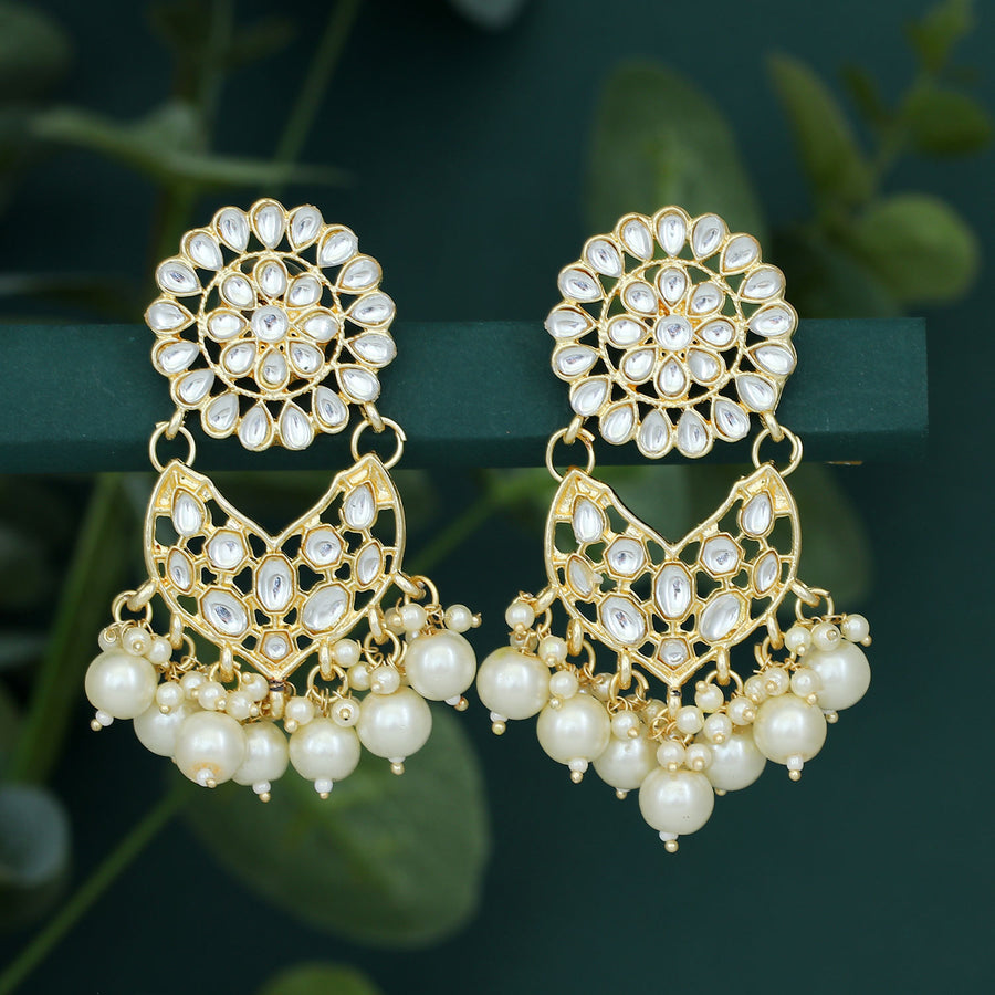 Sukkhi Luxurious Gold Plated Kundan & Pearl Chandelier Earring for Women