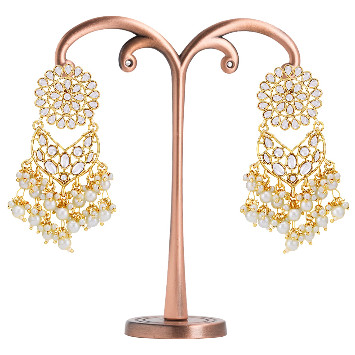 Sukkhi Luxurious Gold Plated Kundan & Pearl Chandelier Earring for Women