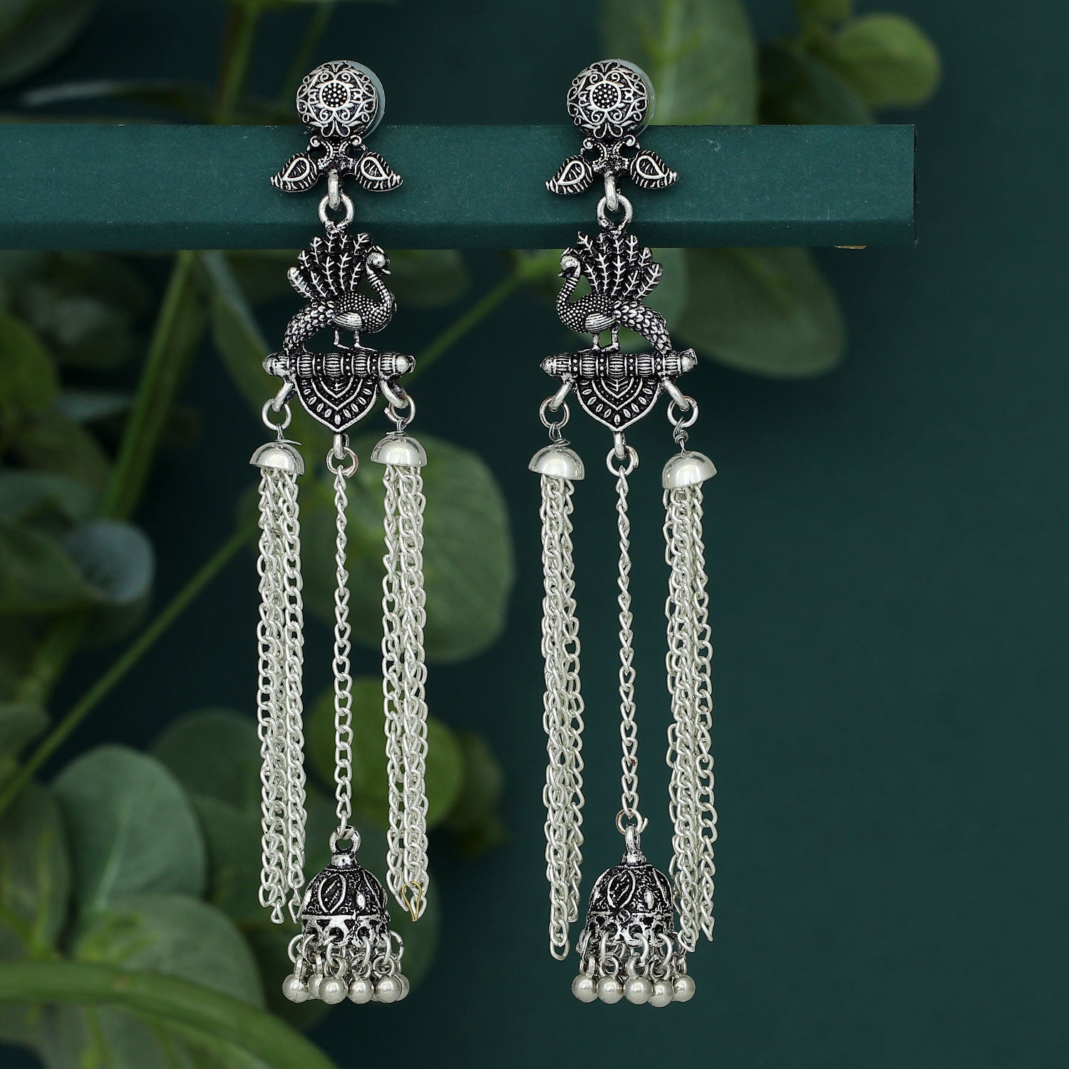 Sukkhi Marvellous Oxidised Peacock Chandelier Earring For Women