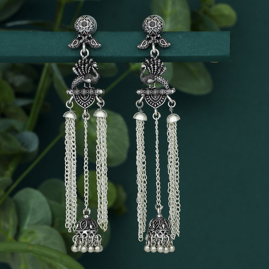 Sukkhi Marvellous Oxidised Peacock Chandelier Earring For Women