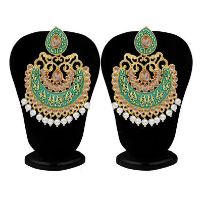 Sukkhi Glistening LCT Gold Plated Pearl Meenakari Chandbali Earring For Women