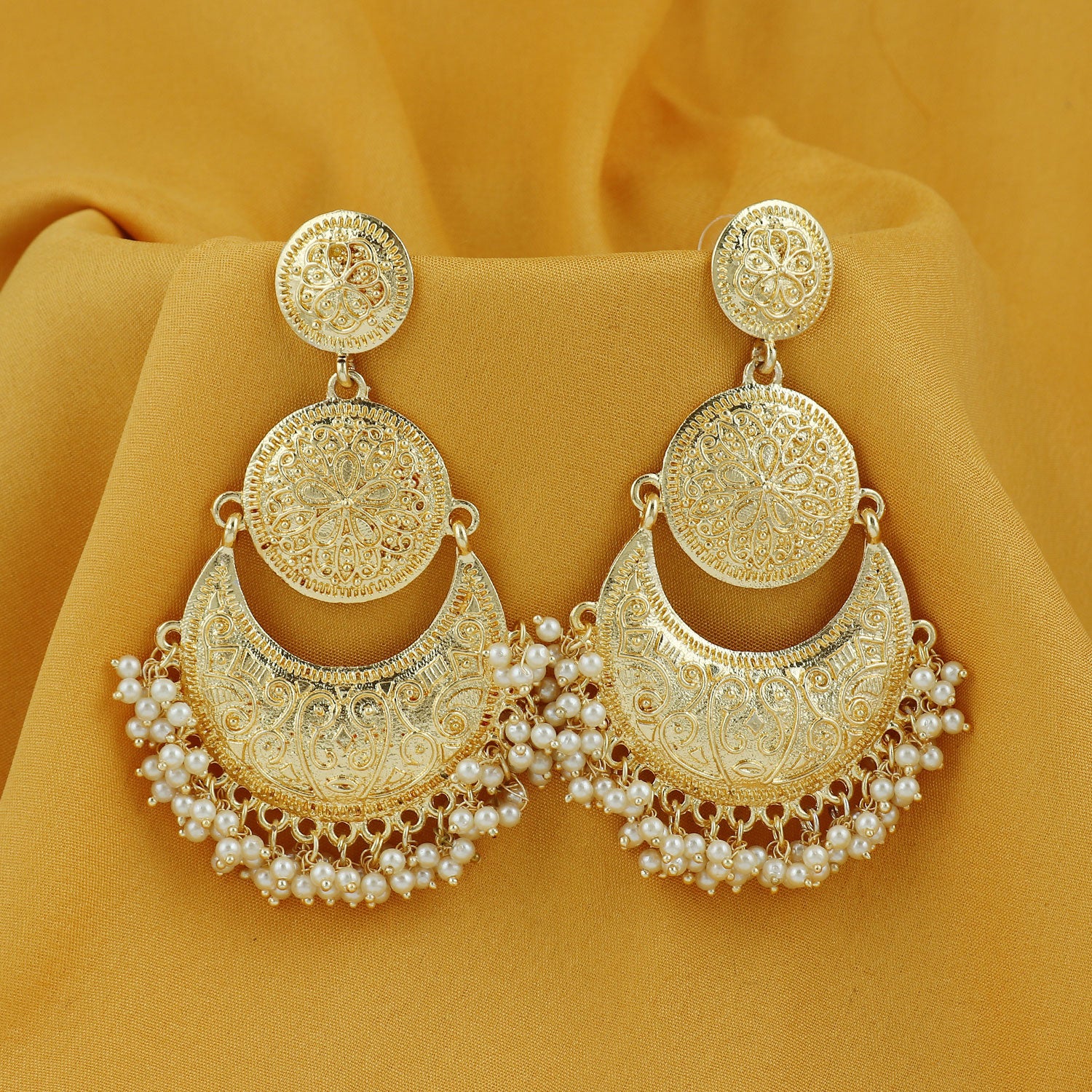 Sukkhi Glittery Gold Plated Pearl Chandelier Earring For Women