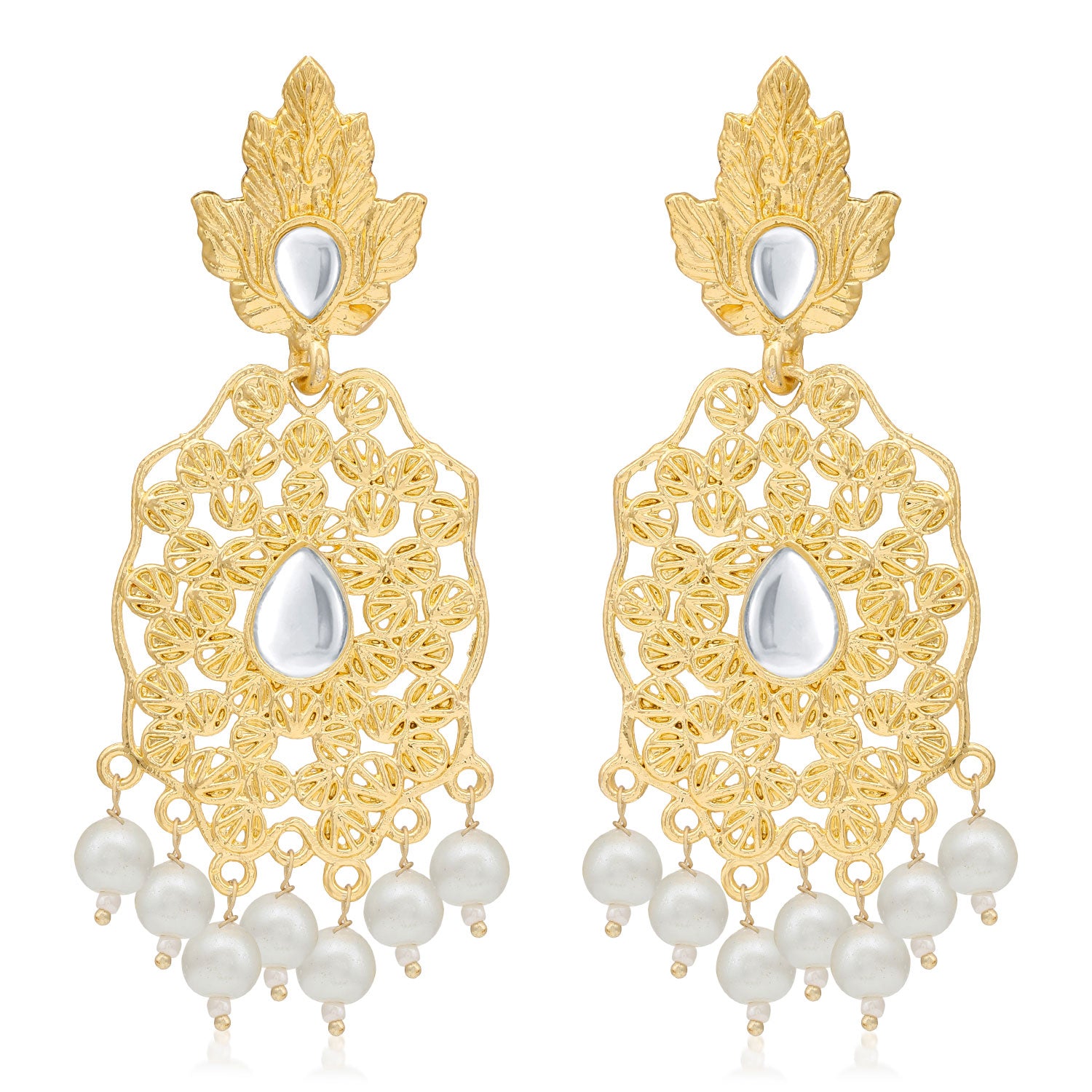 Sukkhi Stylish Pearl Gold Plated Kundan Dangle Earring For Women