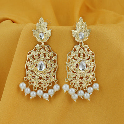 Sukkhi Stylish Pearl Gold Plated Kundan Dangle Earring For Women