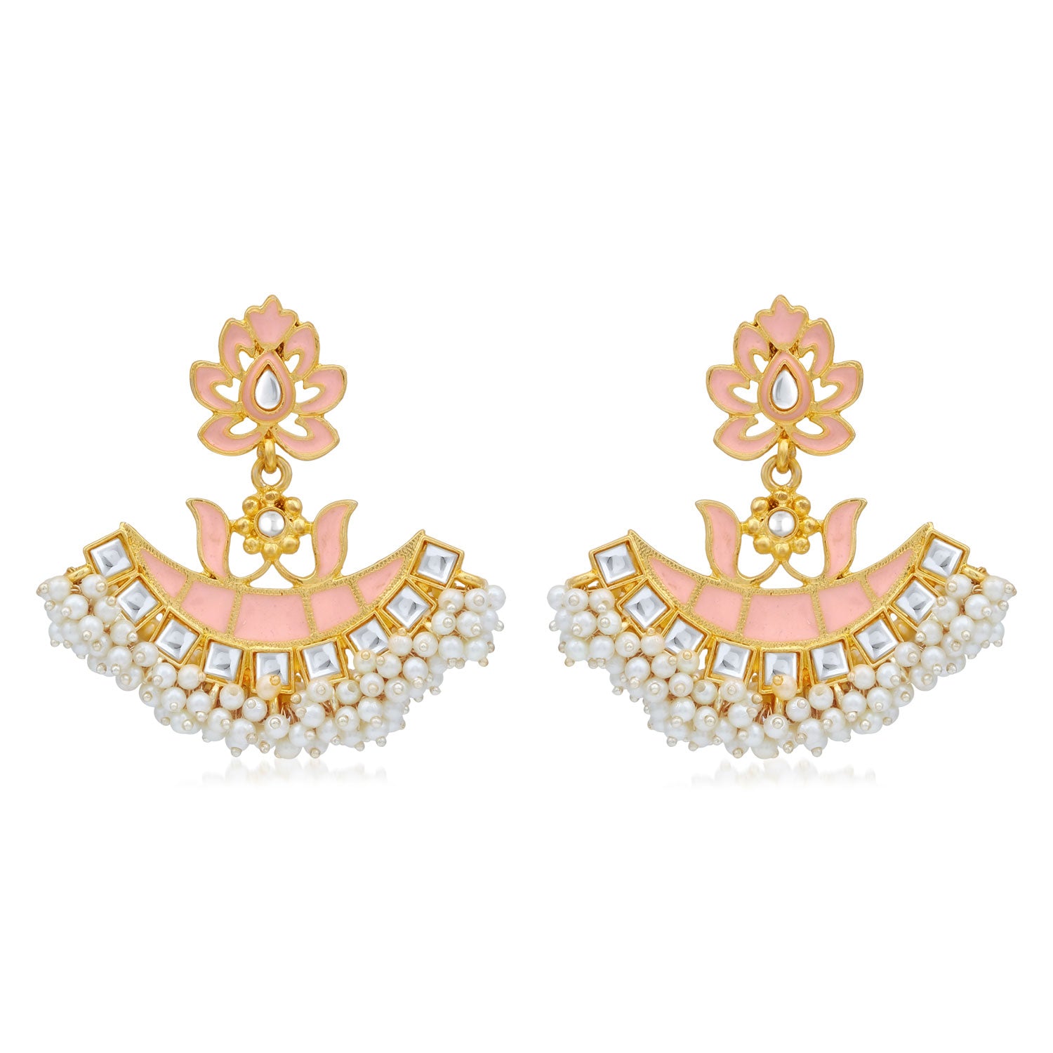 Sukkhi Graceful Pearl Gold Plated Kundan Meenakari Chandbali Earring For Women