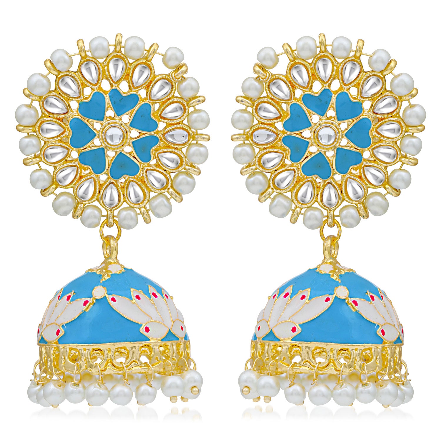 Sukkhi Brilliant Pearl Gold Plated Lotus Meenakari Jhumki Earring For Women