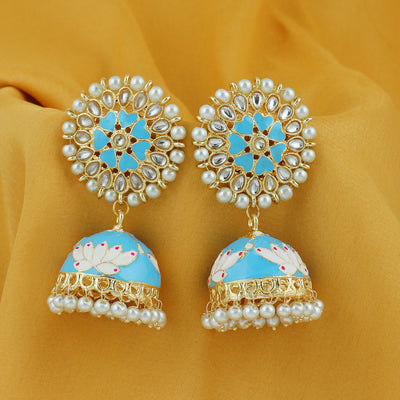 Sukkhi Brilliant Pearl Gold Plated Lotus Meenakari Jhumki Earring For Women