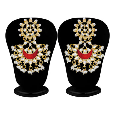 Sukkhi Designer Pearl Gold Plated Kundan Meenakari Chandbali Earring For Women