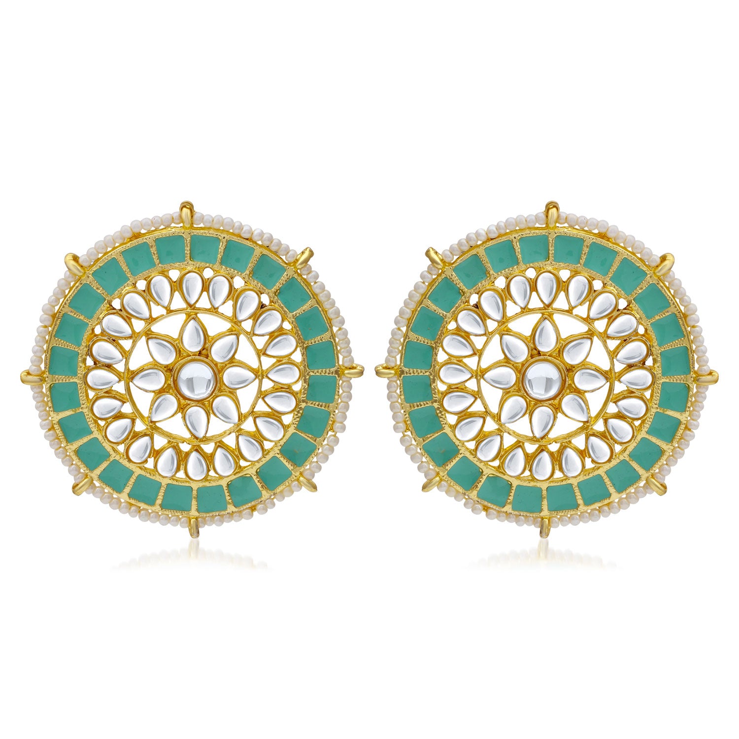 Sukkhi Glorious Pearl Gold Plated Kundan Meenakari Stud Earring For Women