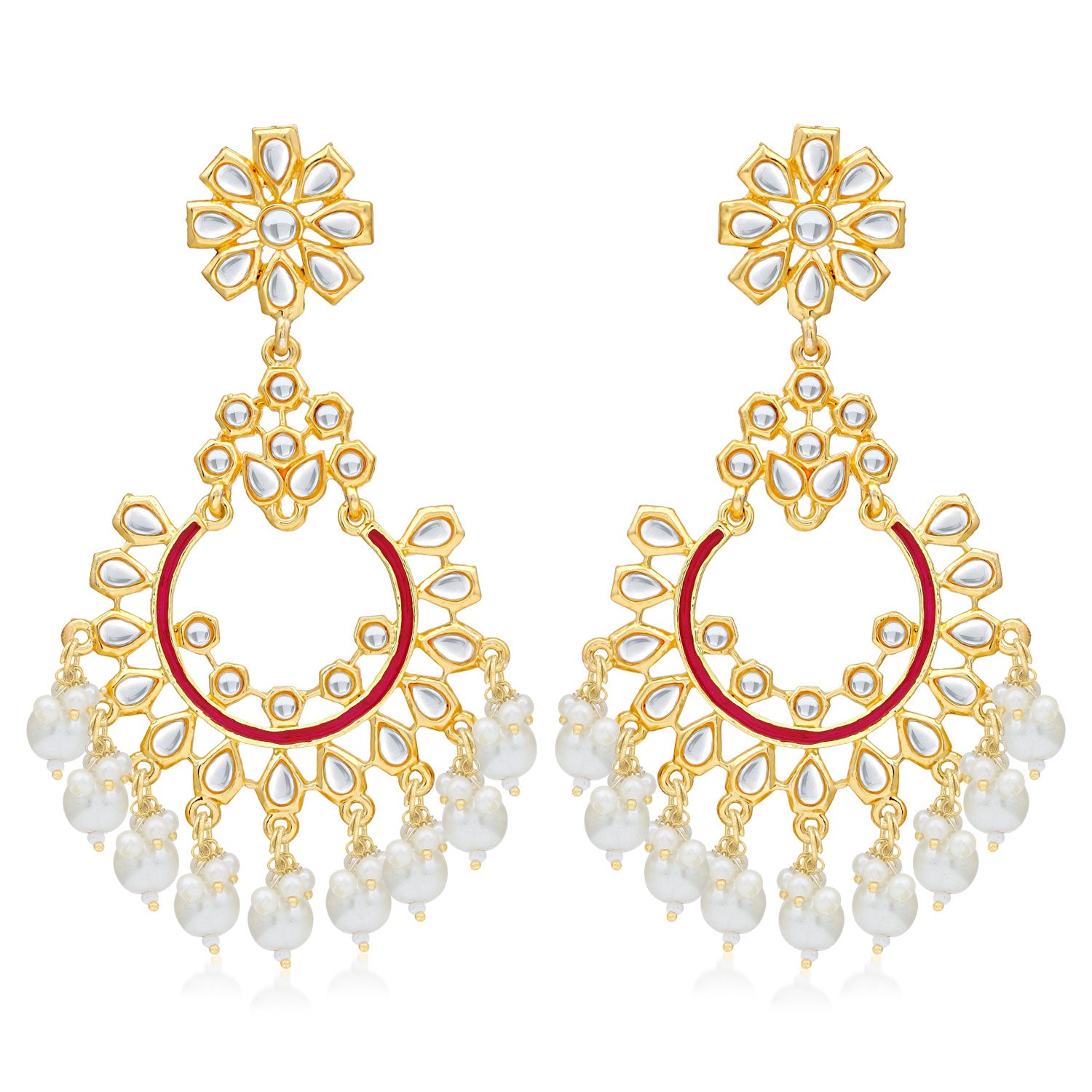 Sukkhi Antique Pearl Gold Plated Kundan Chandelier Earring For Women