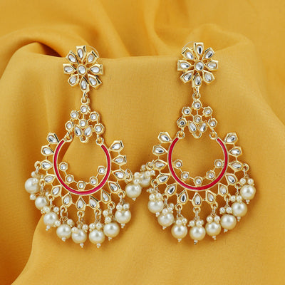 Sukkhi Antique Pearl Gold Plated Kundan Chandelier Earring For Women