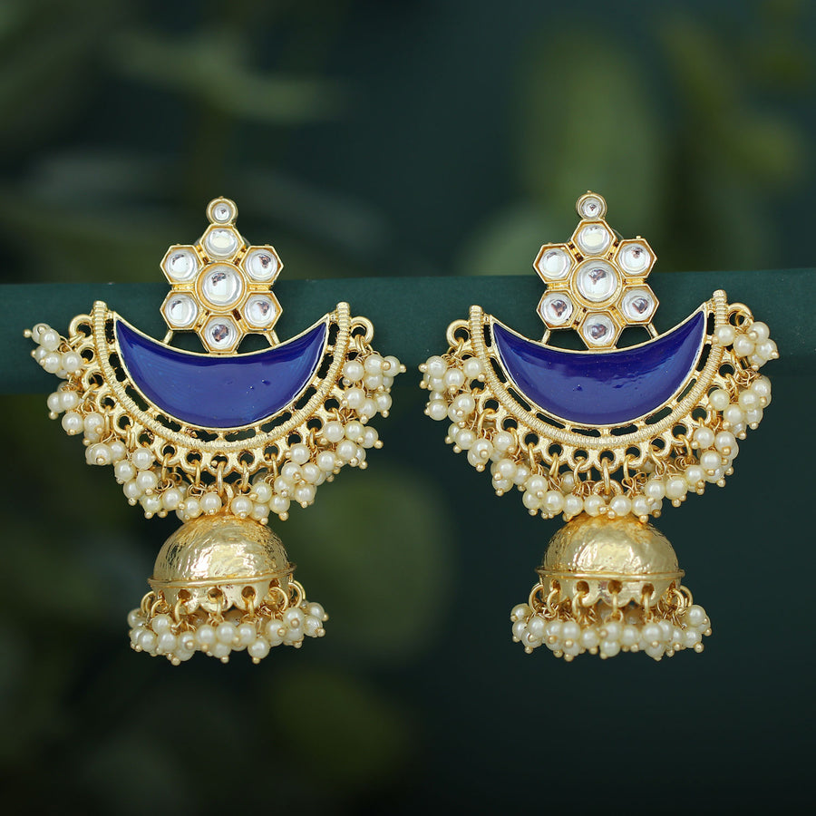 Sukkhi Ravishing Pearl Gold Plated Kundan Meenakari Jhumki Earring For Women