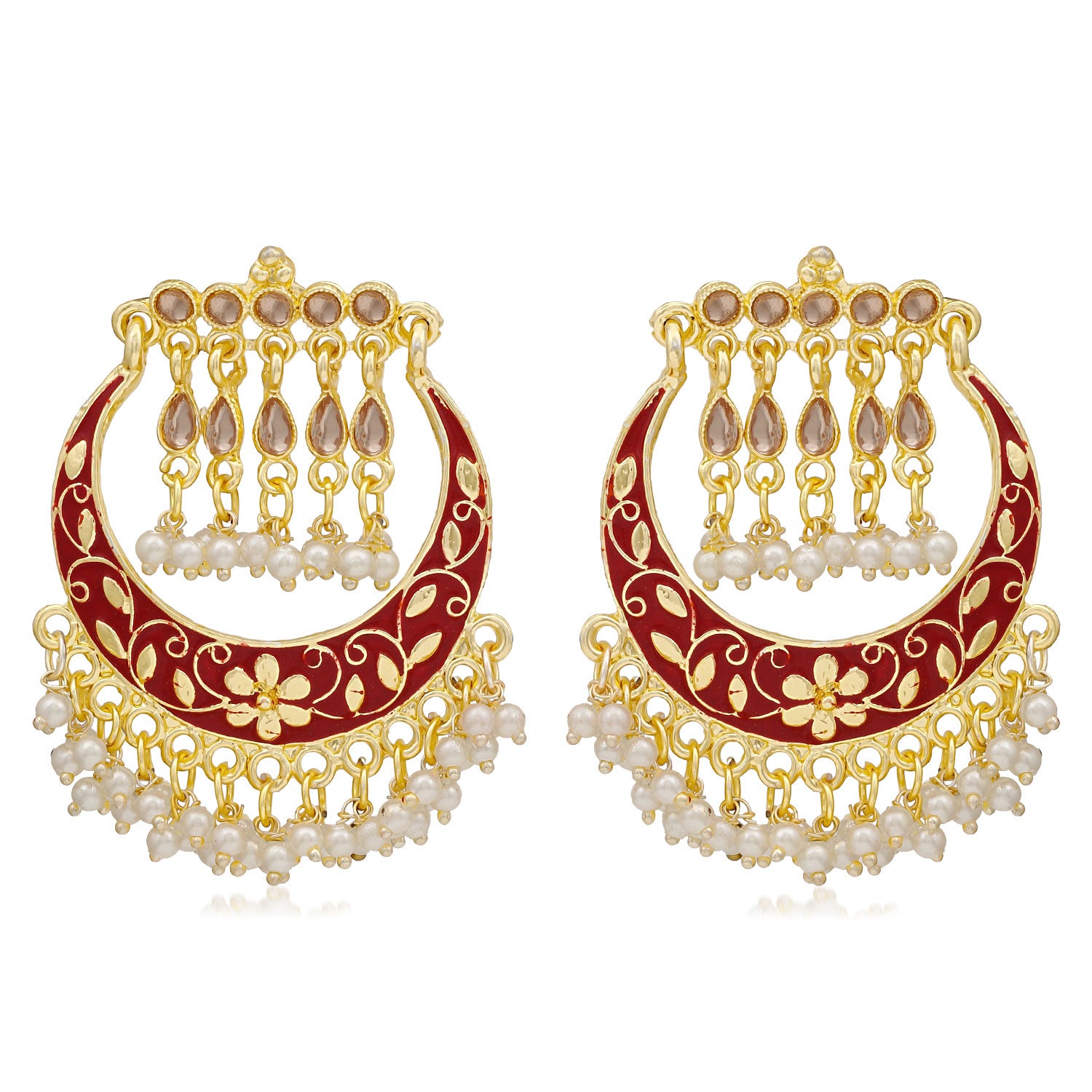 Sukkhi Lavish Pearl Gold Plated Floral Meenakari Chandbali Earring For Women