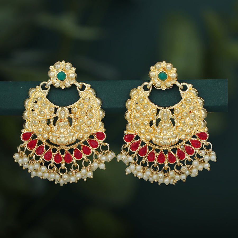 Sukkhi Ethnic Pearl Gold Plated Goddess Chandbali Earring For Women