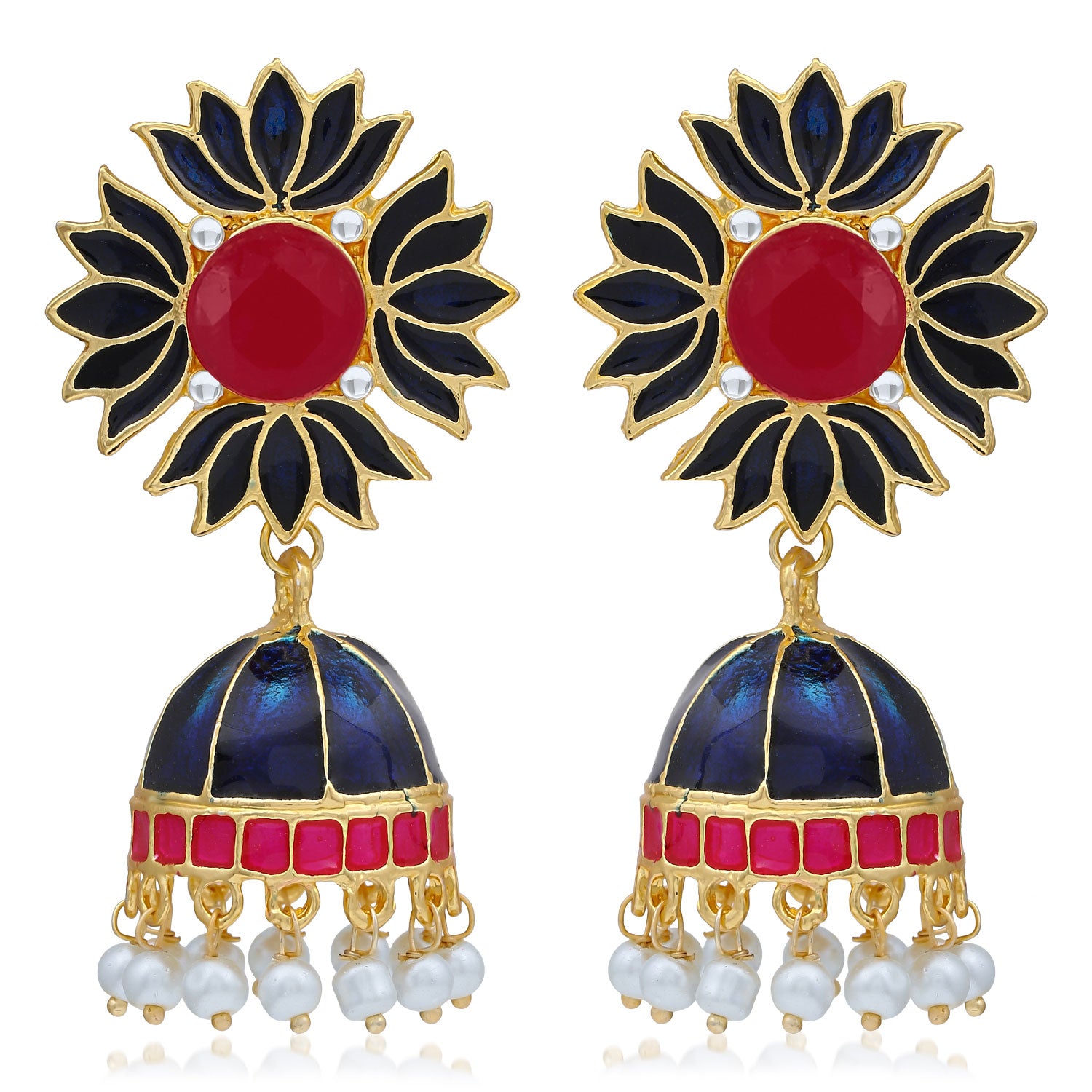 Sukkhi Awesome Gold Plated Pearl Lotus Meenakari Jhumki Earring For Women