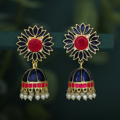 Sukkhi Awesome Gold Plated Pearl Lotus Meenakari Jhumki Earring For Women