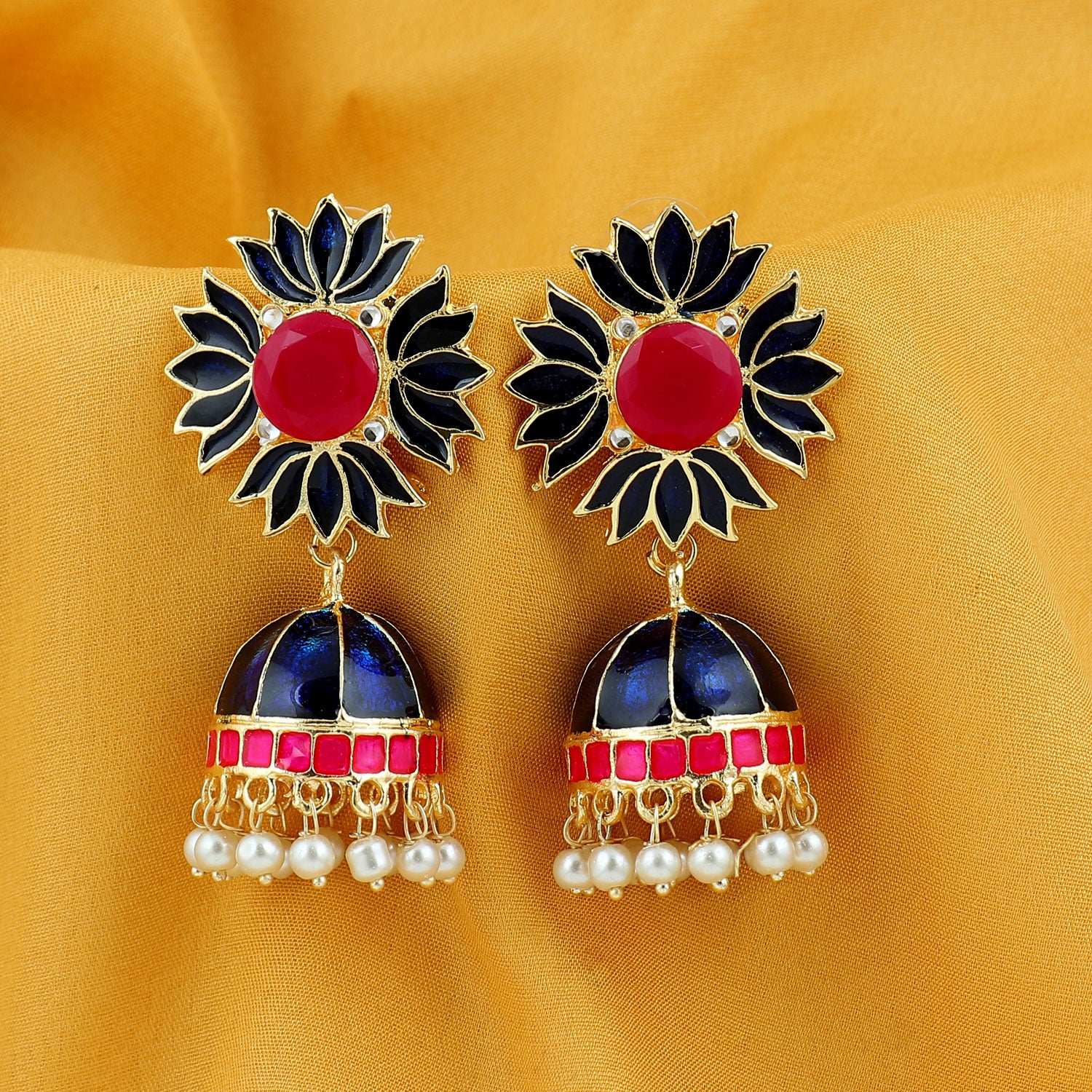 Sukkhi Awesome Gold Plated Pearl Lotus Meenakari Jhumki Earring For Women