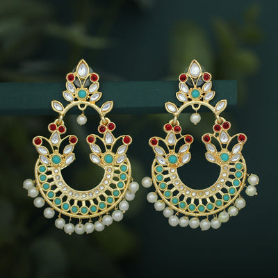 Sukkhi Fancy Pearl Gold Plated Kundan Chandbali Earring For Women