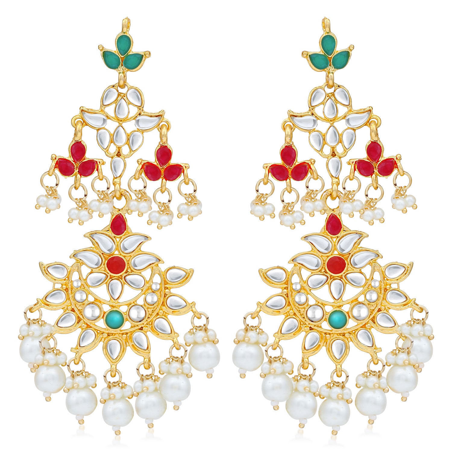 Sukkhi Stunning Pearl Gold Plated Kundan Chandelier Earring For Women
