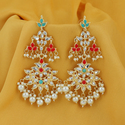 Sukkhi Stunning Pearl Gold Plated Kundan Chandelier Earring For Women
