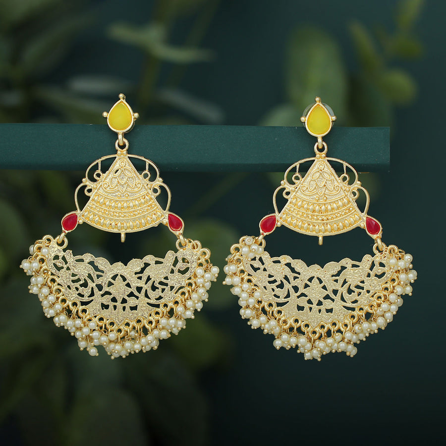 Sukkhi Glitzy Gold Plated Pearl Chandelier Earring For Women