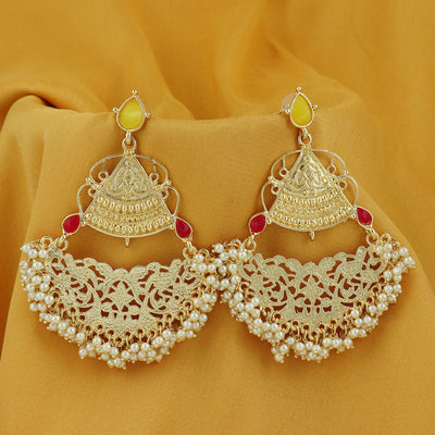 Sukkhi Glitzy Gold Plated Pearl Chandelier Earring For Women