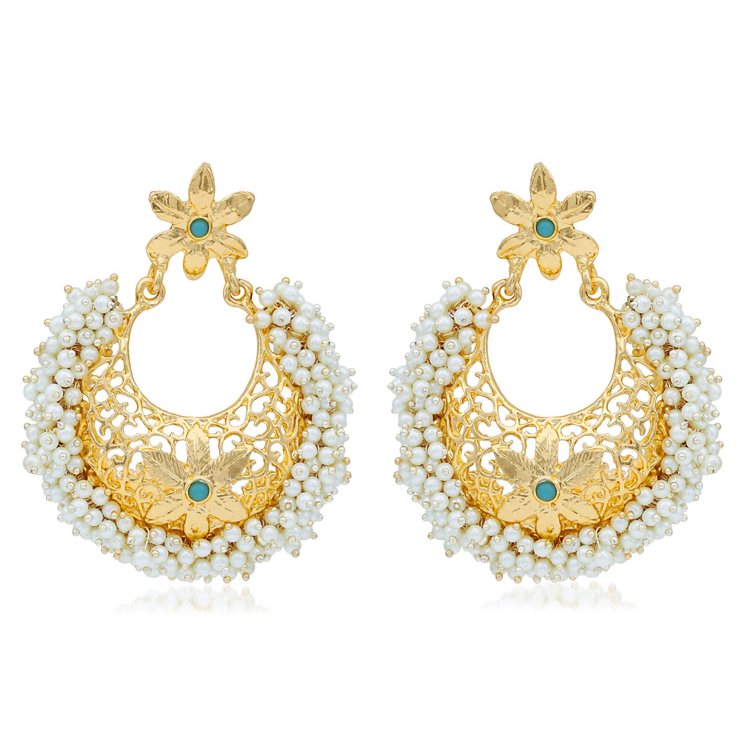 Sukkhi Floral Gold Plated Pearl Chandbali Earring For Women
