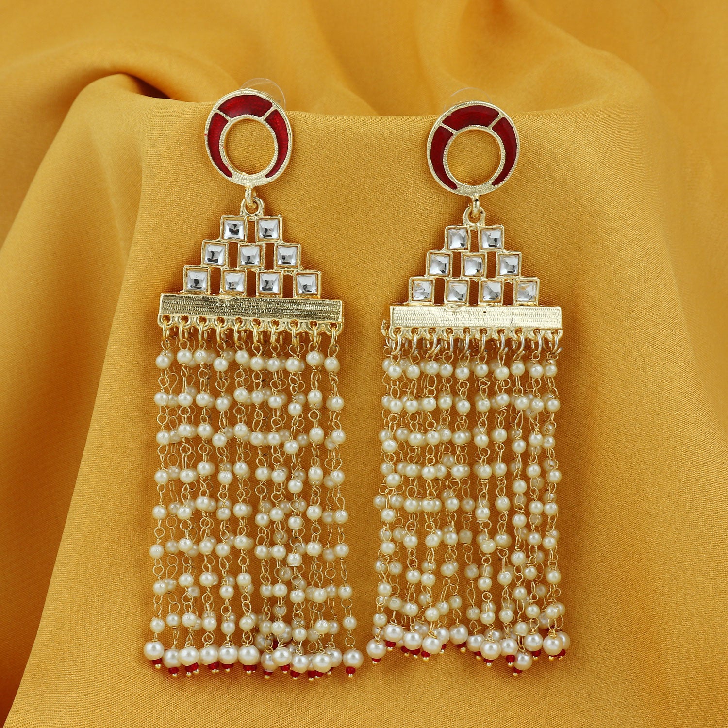 Sukkhi Classy Gold Plated Pearl Meenakari Chandelier Earring For Women