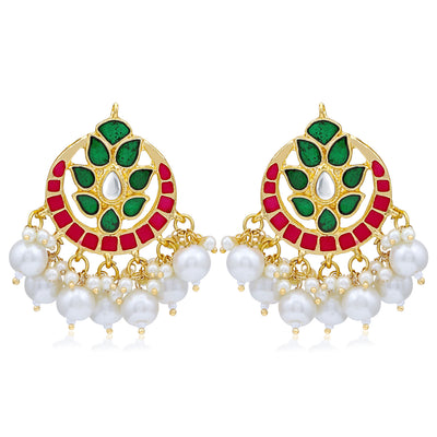 Sukkhi Glossy Kundan Gold Plated Pearl Meenakari Chandbali Earring For Women